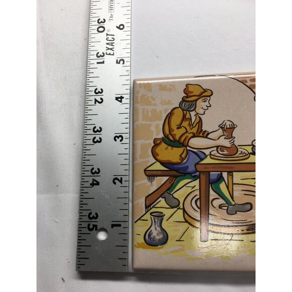 Vintage European Folk Art Tile Wall Plaque Hand Painted Home Decor 4.5''x4.5'' - Picture 11 of 11